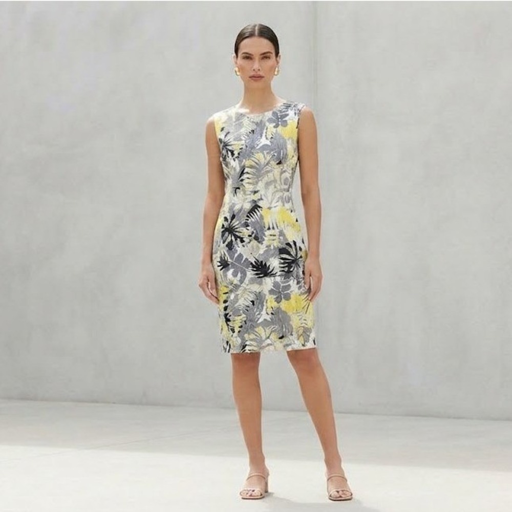 Connected Apparel Sheath Dress 10 Yellow NWT Floral Tropical Career Office